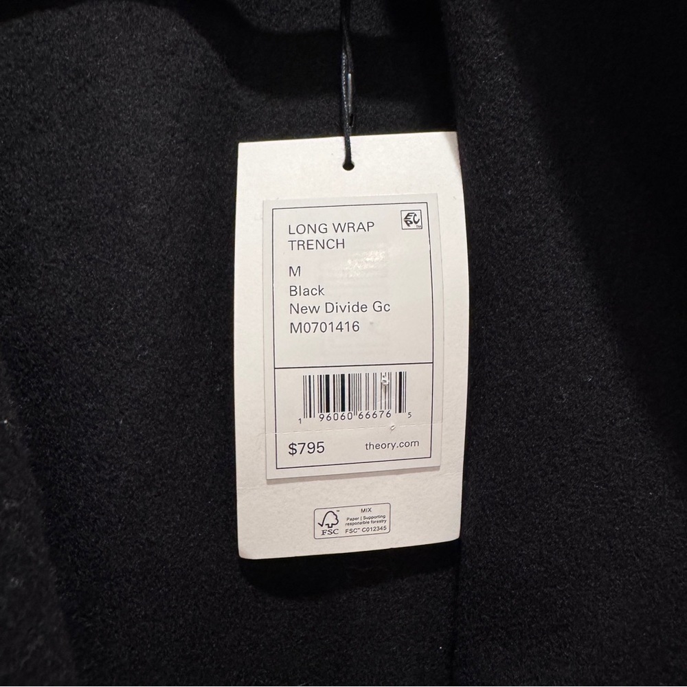 NWT Theory Long Wrap Belted Trench Coat Wool Cashmere Black Sz M - Picture 15 of 16